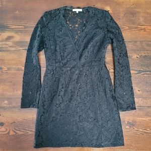 WAYF Say It Loud Black Floral Lace Mini Dress Scalloped Trim V Neck Size M